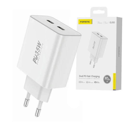 Adaptador Foneng EU50 Portas Dual (Tipo C+Tipo C) PD35W Branco